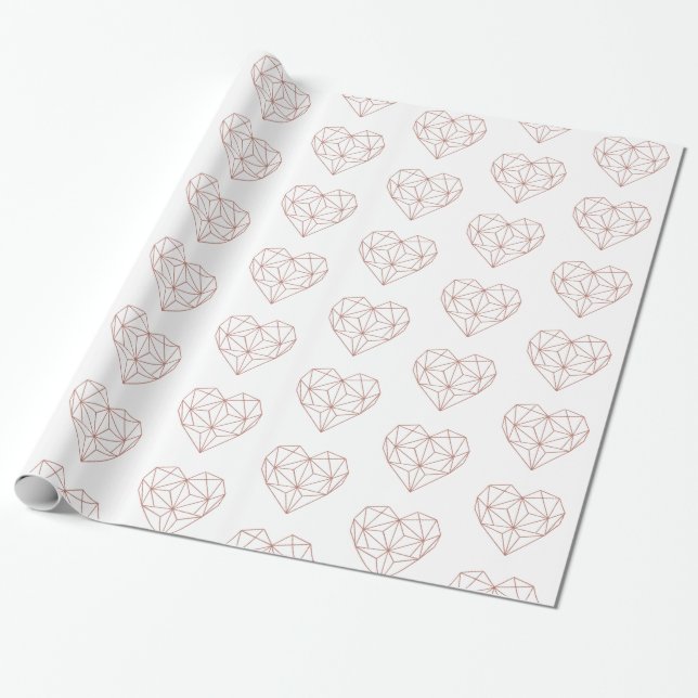Trendig Ro Gold Foil Geometric Heart Mönster Presentpapper (Utrullad)