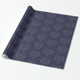 Trendig Ro Gold Foil Geometric Heart Navy Blue Presentpapper