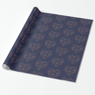 Trendig Ro Gold Foil Geometric Heart Navy Blue Presentpapper