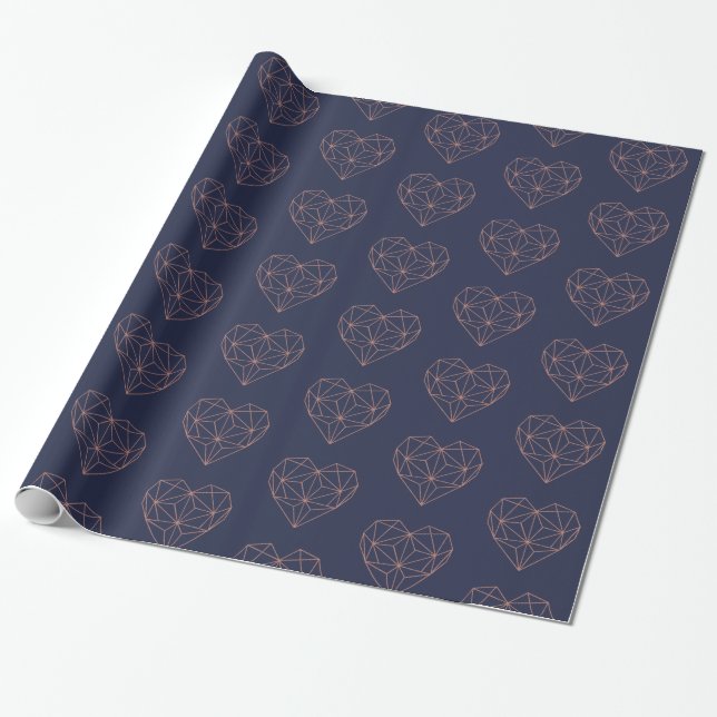 Trendig Ro Gold Foil Geometric Heart Navy Blue Presentpapper (Utrullad)