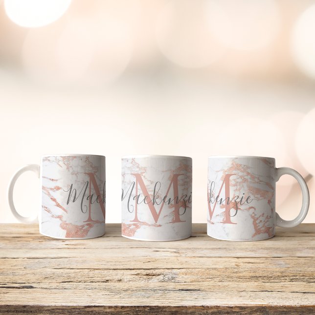 Trendig Ro Gold Foil Marble Monogram Kaffemugg (Skapare uppladdad)