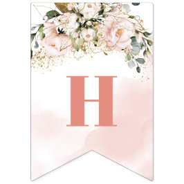 Trendig ro guld blommigt guld 16:e Födelsedagsfest Vimplar