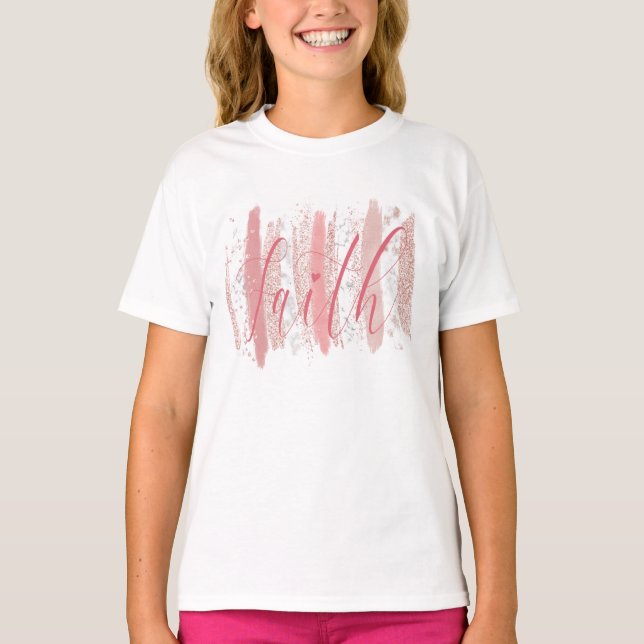 Trendig ro guld brushstrokes Faith T Shirt (Framsida)