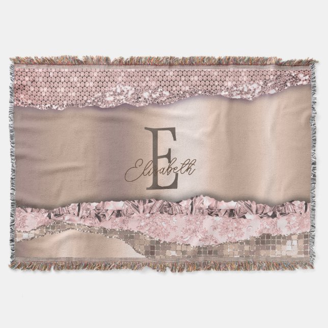 Trendig Ro Guld Diamonds Glitter Monogram Filt (Framsidan)