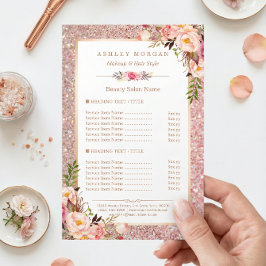 Trendig Ro Guld Glitter Blommigt Beauty Salon Menu Flygblad