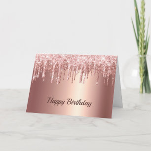 Trendig Ro Guld Glitter Drips grafik på födelsedag Kort