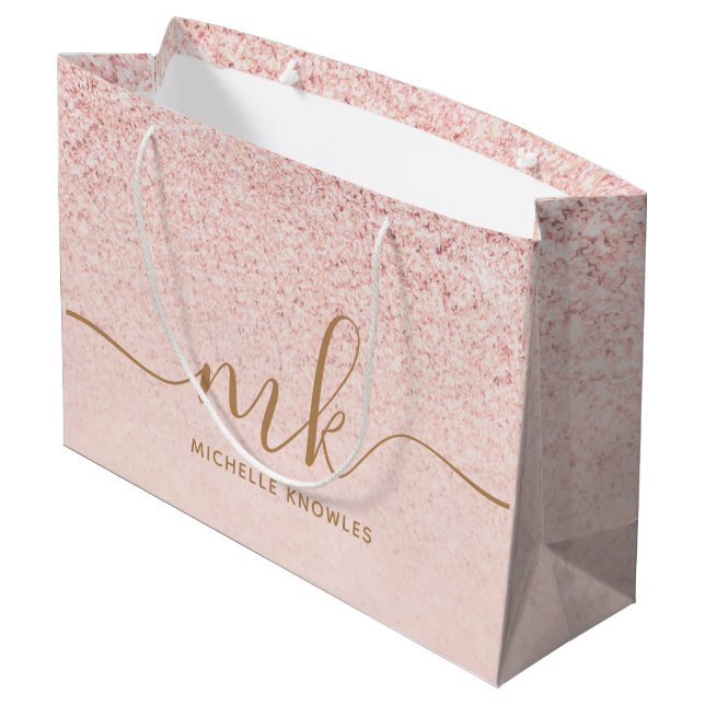 Trendig Ro Guld Glitter Finare Initialer och Namn  (Baksidan Vinklad)