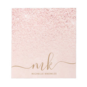 Trendig Ro Guld Glitter Finare Initialer och Namn Anteckningsblock