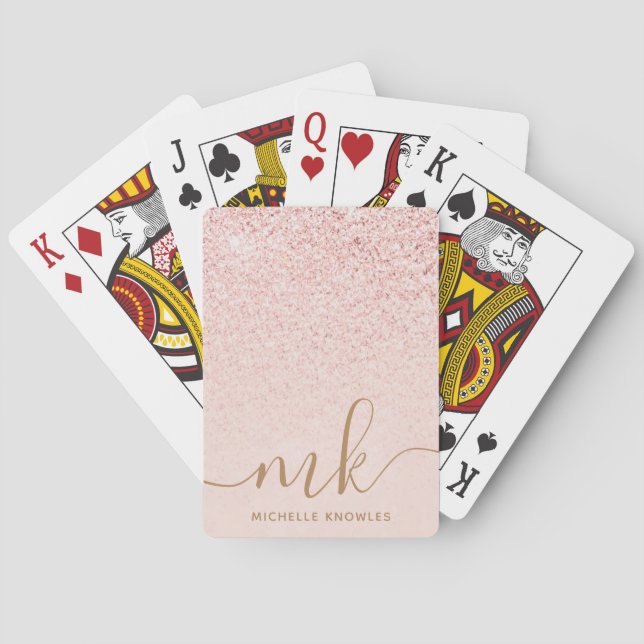 Trendig Ro Guld Glitter Finare Initialer och Namn  Casinokort (Baksidan)