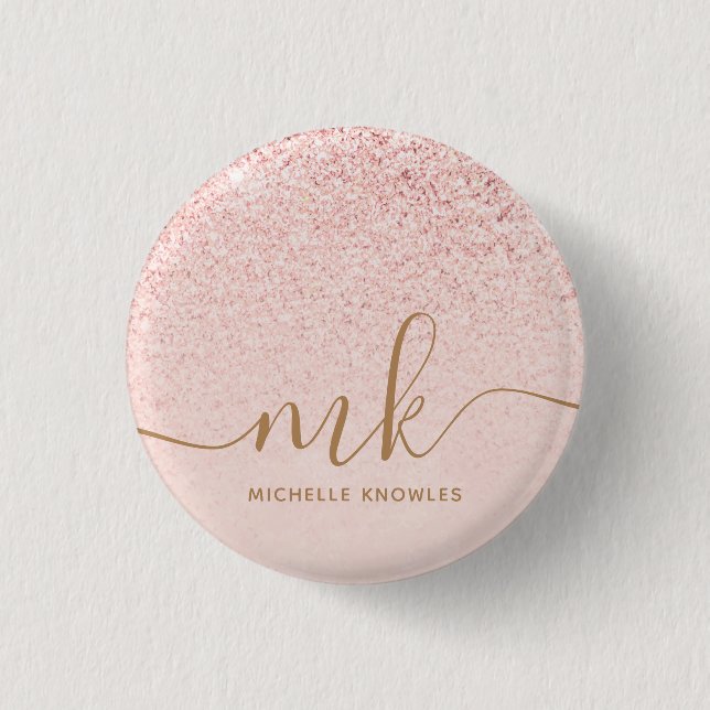 Trendig Ro Guld Glitter Finare Initialer och Namn  Knapp (Framsida)