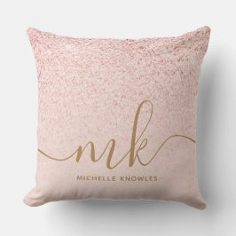 Trendig Ro Guld Glitter Finare Initialer och Namn Kudde