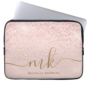 Trendig Ro Guld Glitter Finare Initialer och Namn Laptop Fodral