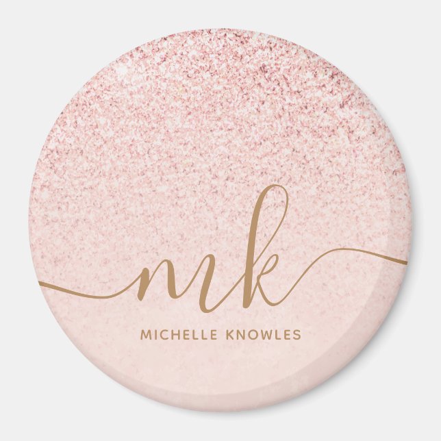 Trendig Ro Guld Glitter Finare Initialer och Namn  Magnet (Framsidan)
