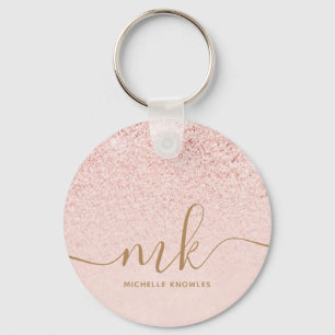 Trendig Ro Guld Glitter Finare Initialer och Namn Nyckelring