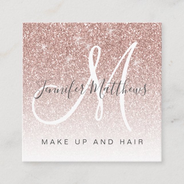 Trendig Ro Guld Glitter Makeup Artist Hair Salon Fyrkantigt Visitkort (Framsida)