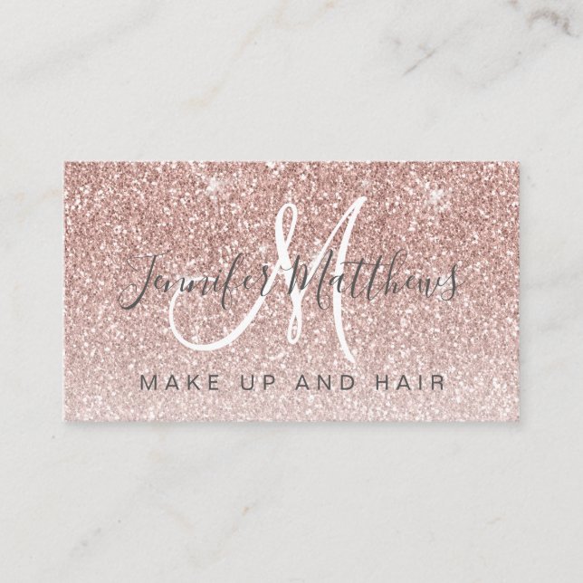Trendig Ro Guld Glitter Makeup Artist Hair Salon Visitkort (Framsida)