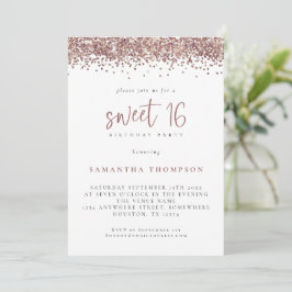 Trendig Ro Guld Glitter Sweet 16 Födelsedagsfest Inbjudningar