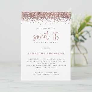 Trendig Ro Guld Glitter Sweet 16 Födelsedagsfest Inbjudningar