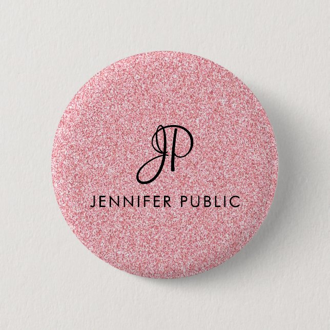 Trendig Ro Guld Glitter titta på monogrammat  Knapp (Framsida)