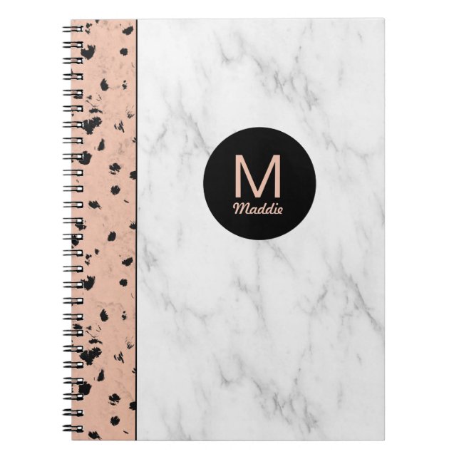 Trendig Ro Guld och Marble med Monogram Anteckningsbok Med Spiral (Framsidan)