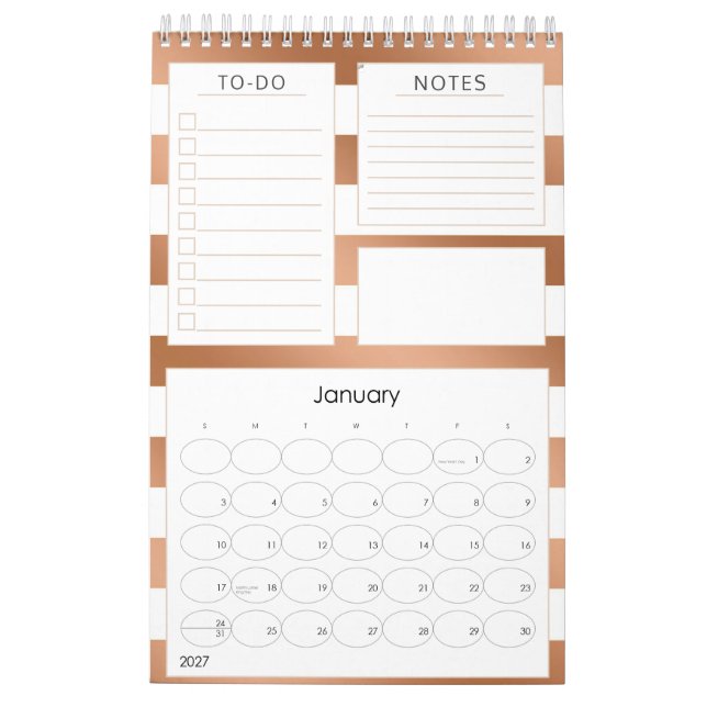 Trendig Ro Guld Rand, månatlig planering Kalender (Jan 2027)