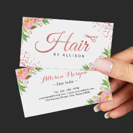 Trendig Ro Guld Sissors Blommigt Hair Stylist Visitkort