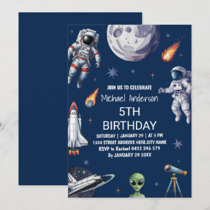 Trendig Rocket Frakt Space Planet Galaxy Birthday Inbjudningar
