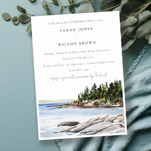 Trendig Rocky Pine Mountain Seascape Helgparty Inbjudningar