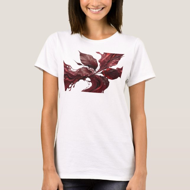 Trendig röd abstrakt blad kreativ tryck t shirt (Framsida)