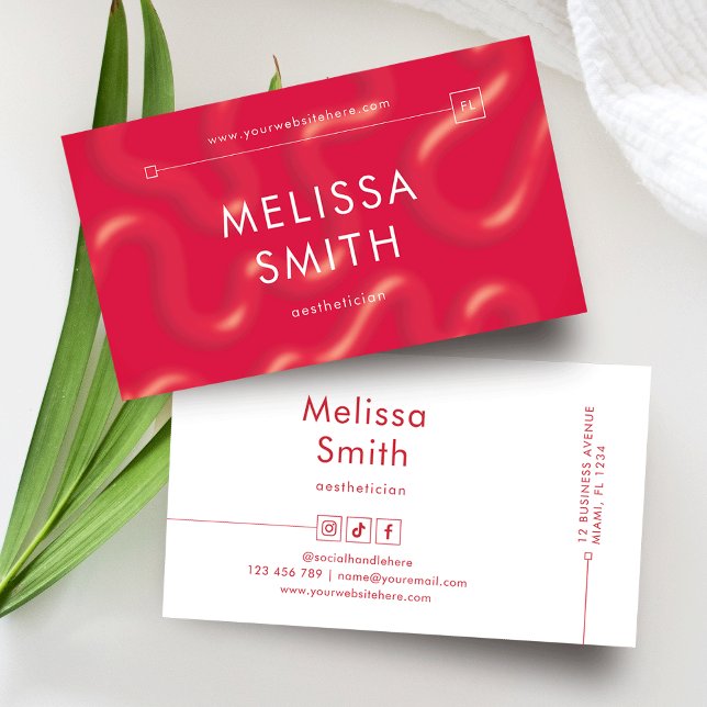 Trendig röd stilren professionell skönhet Spa Salo Visitkort (trendy bold red 3D pattern business cards with modern typography and minimal layout)
