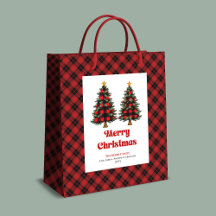 Trendig röd svart tartan julklappsväska redigerbar