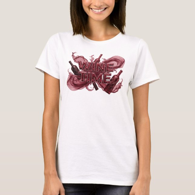 Trendig röd WINE TIME Citat T-shirt (Framsida)