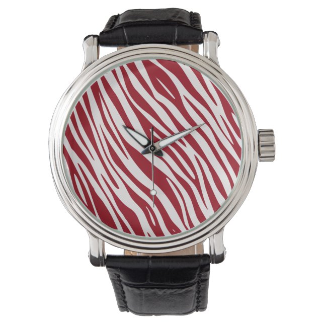 Trendig röd zebra djur ränder armbandsur (Framsida)