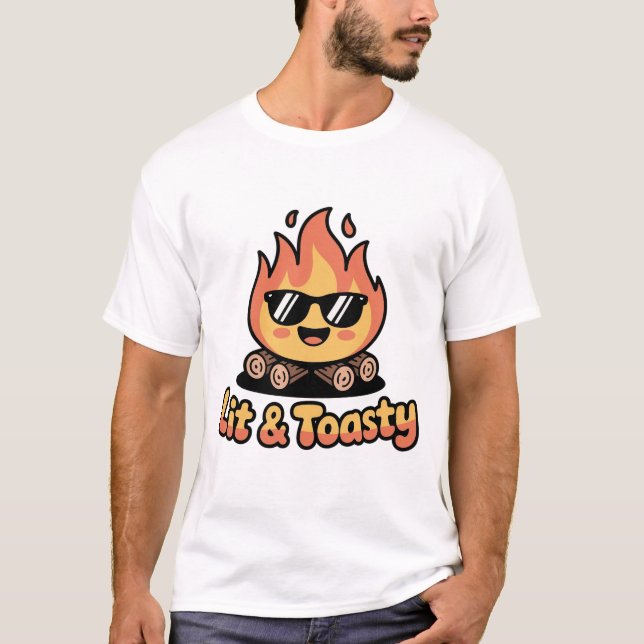 Trendig Rolig Camping med brinnande lägereld T Shirt (Framsida)