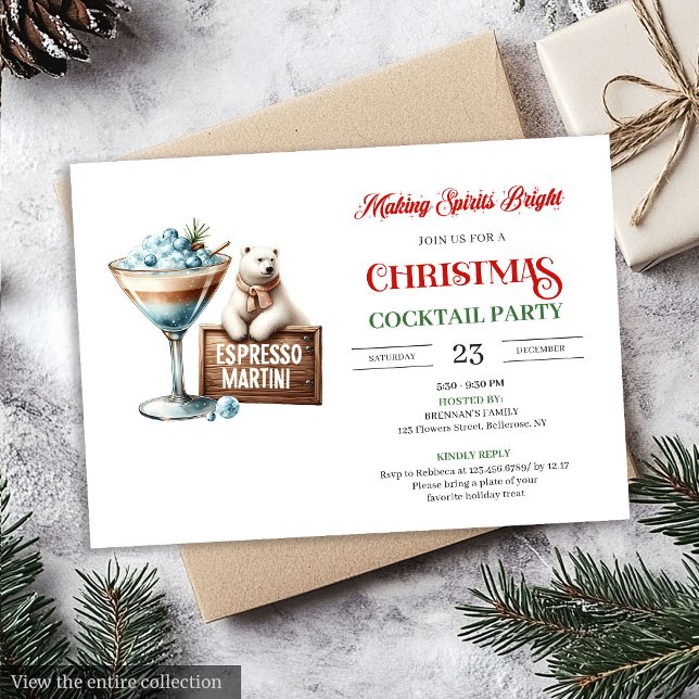 Trendig rolig festlig julcocktail-fest inbjudan (Chic fun festive cocktails party invitation

)