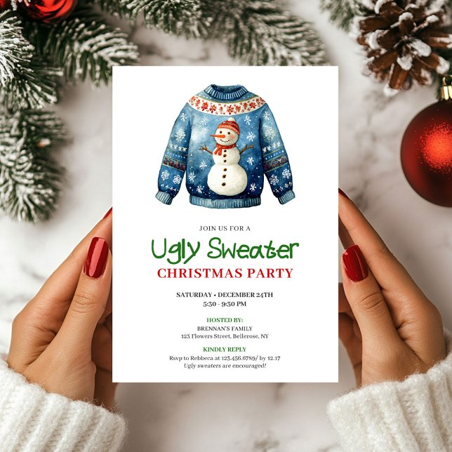 Trendig Rolig Fjulig Julklänning Jul Inbjudan (Trendy Funny Ugly Sweater Holiday Invitation)