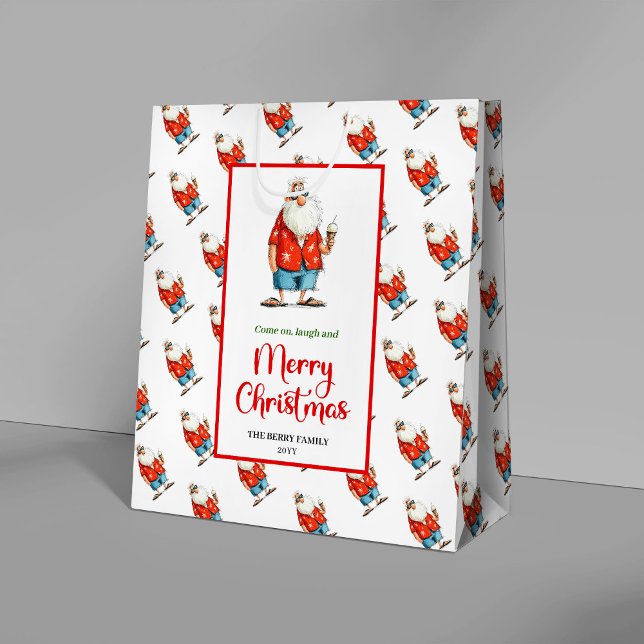 Trendig rolig jul tomte vattenfärg jul  (Trendy funny Santa Claus watercolor Christmas gift bag)