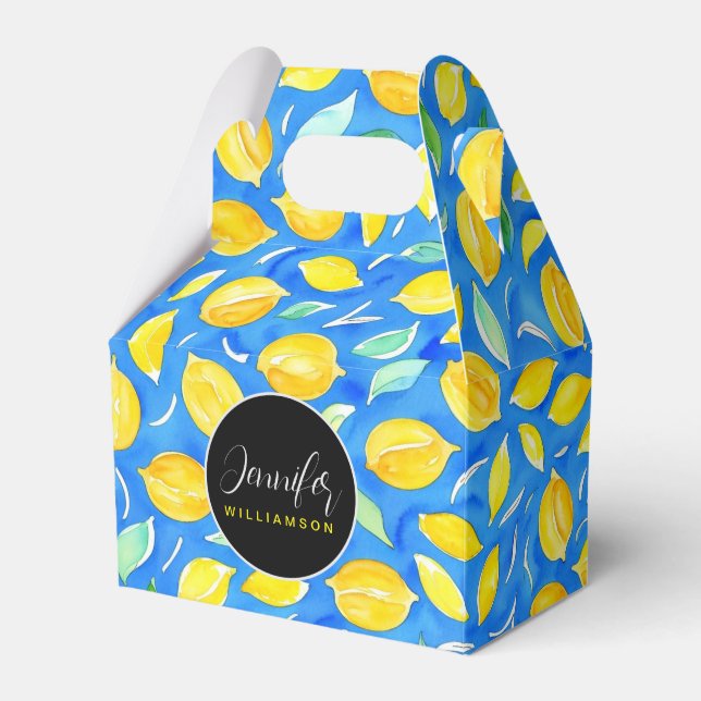 Trendig rolig rustik akvarell citrus citronmönster presentaskar (Framsidan Sidan)
