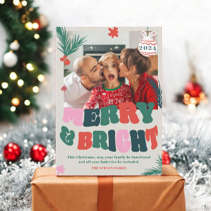 Trendig Roligt Merry & Bright retro-julbild Julkort