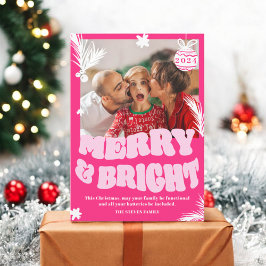 Trendig Roligt Merry & Bright Rosa julfoto Julkort
