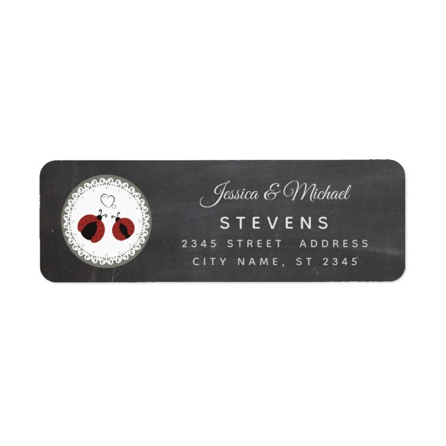 Trendig romantisk ladybugs par chalkboard returadress etikett (Framsidan)