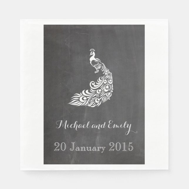 Trendig Romantisk vintage peafowl chalkboard bröll Pappersservett (Framsidan)