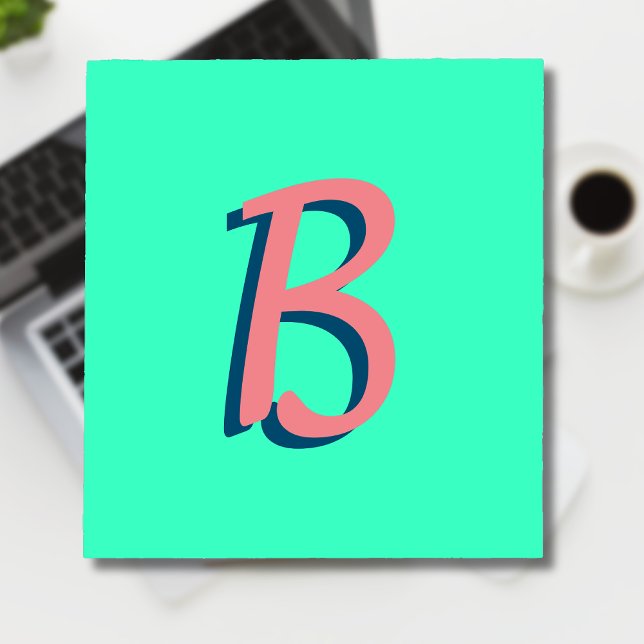 Trendig  Rosa 3D-text initialt | Neon Teal Anteckningsblock (Skapare uppladdad)