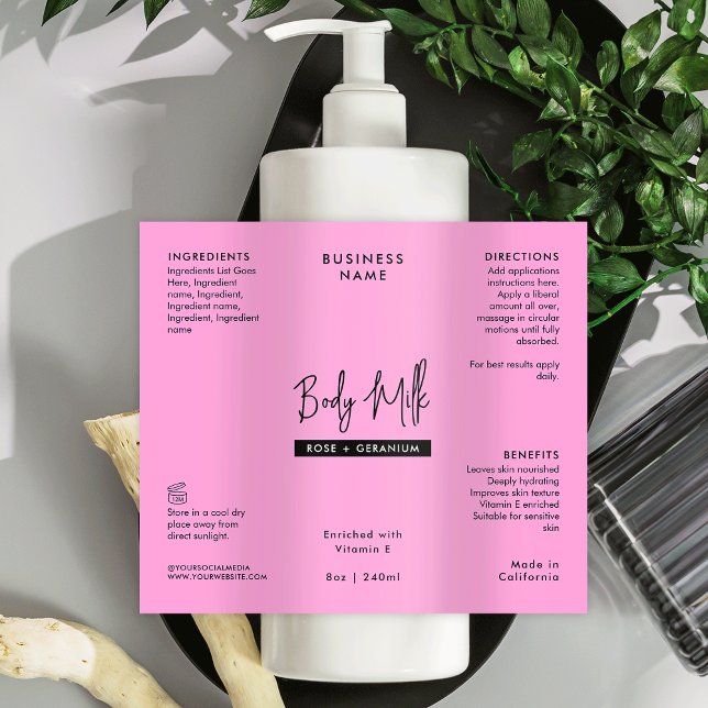 Trendig Rosa 8 OZ Skincare Flaska Watersecure Labe (Trendy Pink 8 OZ Skincare Bottle Waterproof Label *Verify Size to Ensure A Good Fit*)
