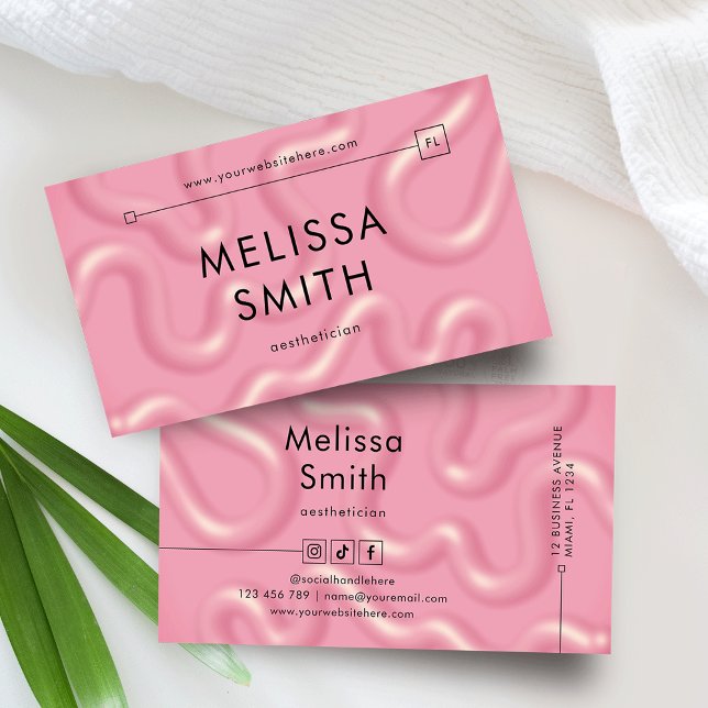 Trendig Rosa Abstrakt 3D-Effekt Skönhetssalong Visitkort (Girly 3D Effect blush pink business cards with modern type and minimal layout)