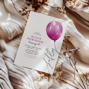Trendig Rosa Ballong 50-årsdag Inbjudningar
