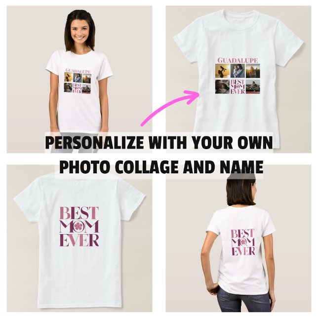 Trendig Rosa Best Mamma någonsin Photo Collage T Shirt (Trendy Pink Best Mom Ever Photo Collage T-Shirt)