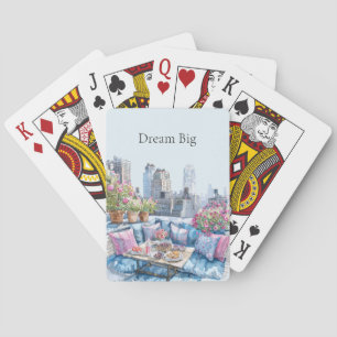 Trendig Rosa Blå Sommar Stadsvy Casinokort