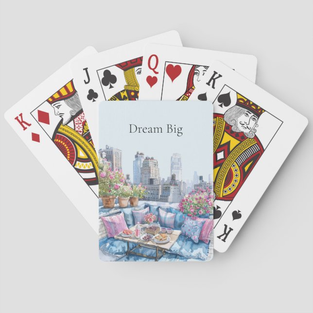 Trendig Rosa Blå Sommar Stadsvy Casinokort (Baksidan)