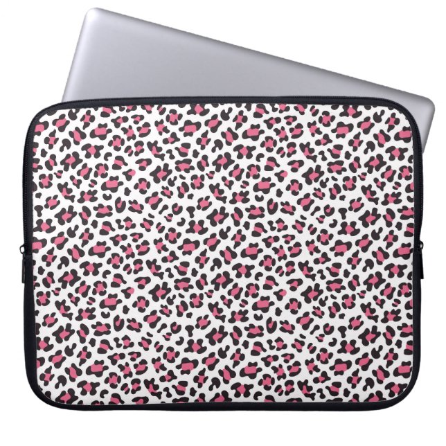 Trendig rosa Black cheetah print laptop sleeve (Framsidan)